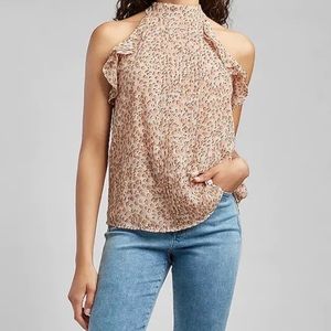 NEW Blogger Fave Express Sleeveless Ruffle Pleats Halter Top Leopard Extra Large